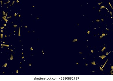 Abstract golden confetti. Glowing background. Random sequins shine on a black background. Dark sky with shining sparkles. Flying confetti. Suitable for your design, cards, invitations, gifts.