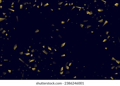 Abstract golden confetti. Glowing background. Random sequins shine on a black background. Dark sky with shining sparkles. Flying confetti. Suitable for your design, cards, invitations, gifts.