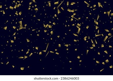 Abstract golden confetti. Glowing background. Random sequins shine on a black background. Dark sky with shining sparkles. Flying confetti. Suitable for your design, cards, invitations, gifts.