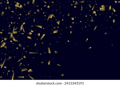 Abstract golden confetti. Glowing background. Random sequins shine on a black background. Dark sky with shining sparkles. Flying confetti. Suitable for your design, cards, invitations, gifts.