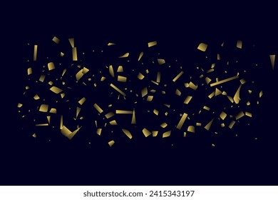 Abstract golden confetti. Glowing background. Random sequins shine on a black background. Dark sky with shining sparkles. Flying confetti. Suitable for your design, cards, invitations, gifts.