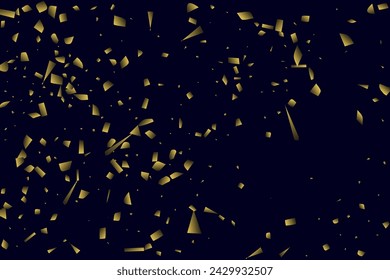Abstract golden confetti. Glowing background. Random sequins shine on a black background. Dark sky with shining sparkles. Flying confetti. Suitable for your design, cards, invitations, gifts.