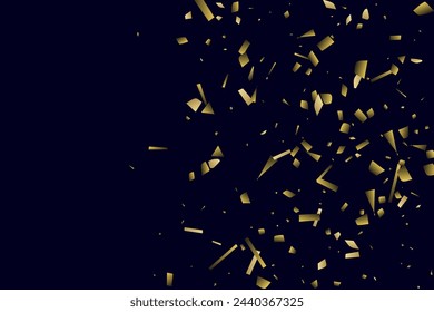 Abstract golden confetti. Glowing background. Random sequins shine on a black background. Dark sky with shining sparkles. Flying confetti. Suitable for your design, cards, invitations, gifts.