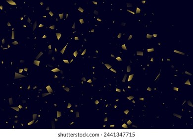 Abstract golden confetti. Glowing background. Random sequins shine on a black background. Dark sky with shining sparkles. Flying confetti. Suitable for your design, cards, invitations, gifts.