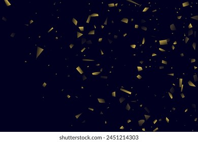 Abstract golden confetti. Glowing background. Random sequins shine on a black background. Dark sky with shining sparkles. Flying confetti. Suitable for your design, cards, invitations, gifts.