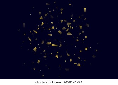 Abstract golden confetti. Glowing background. Random sequins shine on a black background. Dark sky with shining sparkles. Flying confetti. Suitable for your design, cards, invitations, gifts.