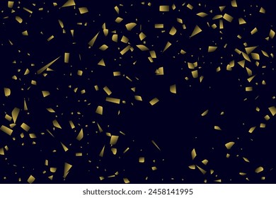 Abstract golden confetti. Glowing background. Random sequins shine on a black background. Dark sky with shining sparkles. Flying confetti. Suitable for your design, cards, invitations, gifts.