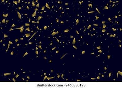 Abstract golden confetti. Glowing background. Random sequins shine on a black background. Dark sky with shining sparkles. Flying confetti. Suitable for your design, cards, invitations, gifts.
