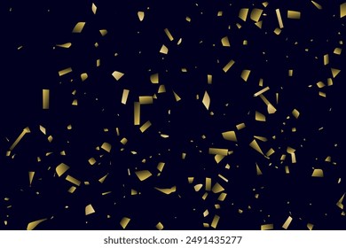 Abstract golden confetti. Glowing background. Random sequins shine on a black background. Dark sky with shining sparkles. Flying confetti. Suitable for your design, cards, invitations, gifts.