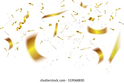 Abstract golden confetti out of focus isolated on white background.Vector illustration.