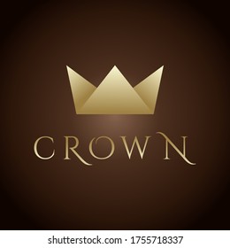 Abstract golden crown logo. Vector illustration. Crown on a brown background, consisting of gold, triangles folded in the shape of an origami. Template logo, icons, pictograms for premium businnes.