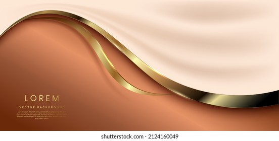 Abstract golden curve line luxury on dark brown background with copy space for text. You can use template, cover design, flyer. Vector illustration