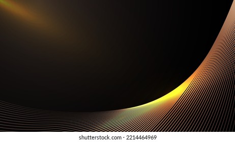 Abstract golden curved lines pattern with lighting effect on black background luxury style. Vector illustration