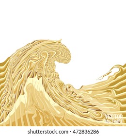 Abstract Golden Curved Pattern. The Distortion of Space. Striped Texture Structure. Vector 3d Illustration
