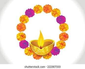abstract golden deepak with flower circle vector illustration