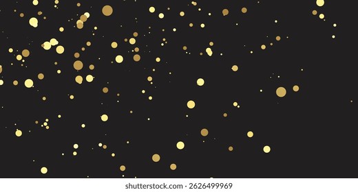 Abstract Golden doted glitter on transparent with black background. Luxury sparkling confetti. Celebration falling doted gold glitter. Vector illustration. gold, luxury, isolated, light, background,