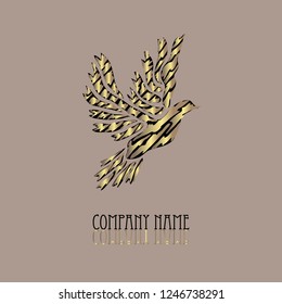 Abstract golden dove sign/symbol, design element. Can be used for corporate identity, company emblem, jewelry shape, print, labels, cards, manufacturing. Animal theme