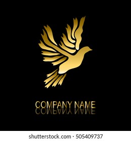 Abstract golden dove sign/symbol, design element. Can be used for corporate identity, company emblem, jewelry shape, print, labels, cards, manufacturing. Bird theme