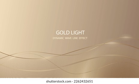 Abstract golden dynamic lines wave effect background on gray wallpaper shines brightly, luxurious feel business card.