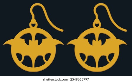 Abstractas pendientes de oro con silueta de murciélago simple Halloween temática diseños de joyería. Diseño intrincado y espeluznante para joyas festivas inspiradas en Halloween. 