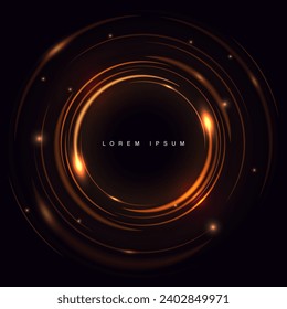 Abstract golden effect background. Beautiful design of rotation frame. Mystical portal. Bright sphere lens. Rotating lines. Glow ring. Magic neon ball
