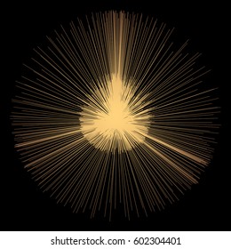 Abstract Golden Element From The Divergent Thin Rays. Explosion Or Flush For The Design Of Posters, Flyers. Radial Shape With Lines Running From The Center.