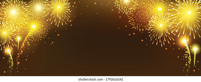 Abstract golden firework on black background for celebration party