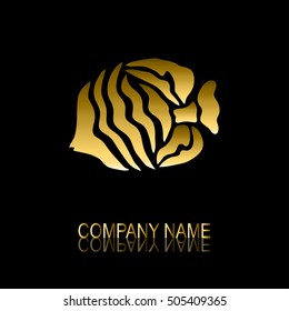 Abstract golden fish sign/symbol, design element. Can be used for corporate identity, company emblem, jewelry shape, print, labels, cards, manufacturing. Fish theme