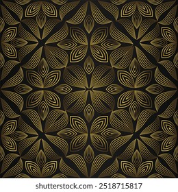 Patrón floral dorado abstracto en diseño de fondo negro