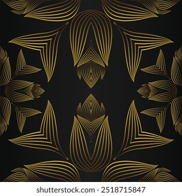 abstraktes goldenes Blumenmuster auf schwarzem Hintergrund