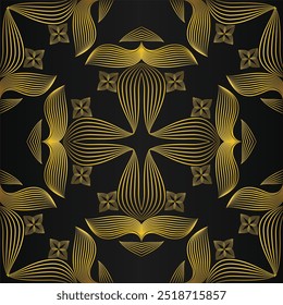 Patrón floral dorado abstracto en diseño de fondo negro