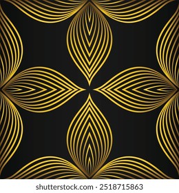 Patrón floral dorado abstracto en diseño de fondo negro