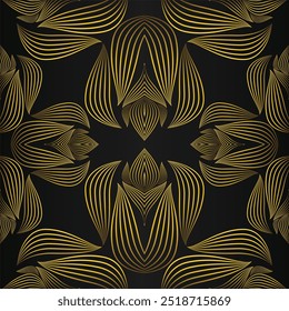 abstrato padrão floral dourado no desenho de fundo preto