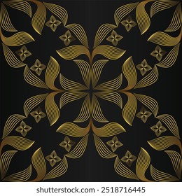 abstraktes goldenes Blumenmuster auf schwarzem Hintergrund