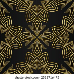 Patrón floral dorado abstracto en diseño de fondo negro
