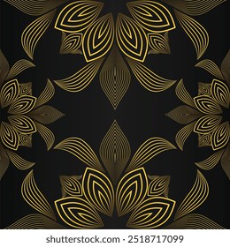 abstract golden floral pattern on black background design