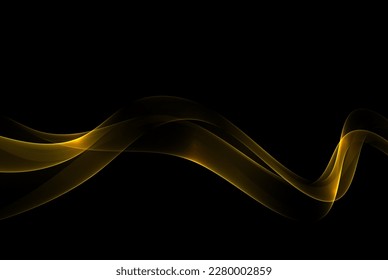 Abstract golden flow transparent smoky wave background with lighting effect. Futuristic design layout for presentations, posters, flyers, banners.