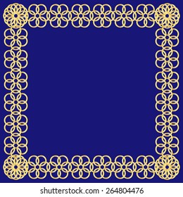 Abstract golden flower of circles frame on dark blue background