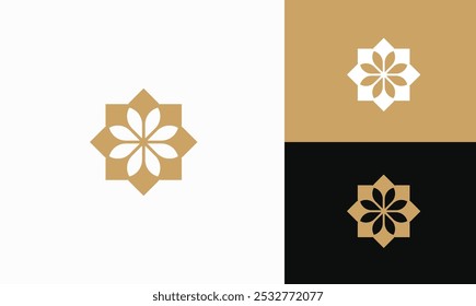 Modelo de design de logotipo de flor dourada abstrata