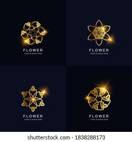 Abstract golden flower or ornament logo set collection. Can be used spa, salon, beauty or boutique logo design.