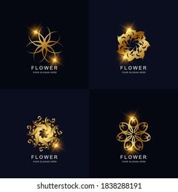 Abstract golden flower or ornament logo set collection. Can be used spa, salon, beauty or boutique logo design.