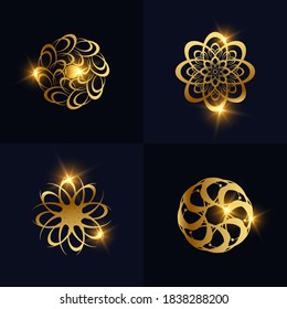 Abstract golden flower or ornament logo set collection. Can be used spa, salon, beauty or boutique logo design.