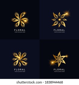 Abstract golden flower or ornament logo set collection. Can be used spa, salon, beauty or boutique logo design.