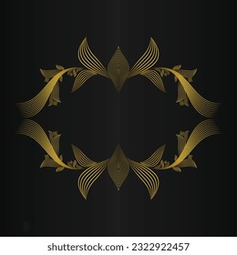 Abstract golden flower ornament on black background.