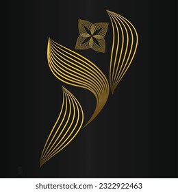 Abstract golden flower ornament on black background.