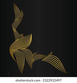 Abstract golden flower ornament on black background.