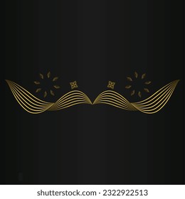 Abstract golden flower ornament on black background.