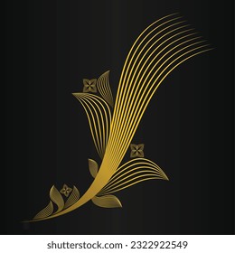 Abstract golden flower ornament on black background.
