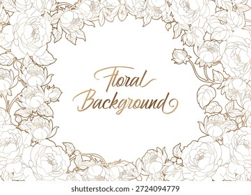 Fundo abstrato flores douradas. Plano de fundo vetorial para faixa, cartaz, Web e embalagem.
