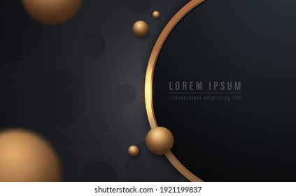 Resumen de marco dorado con bolas doradas en ilustración vectorial de fondo oscuro